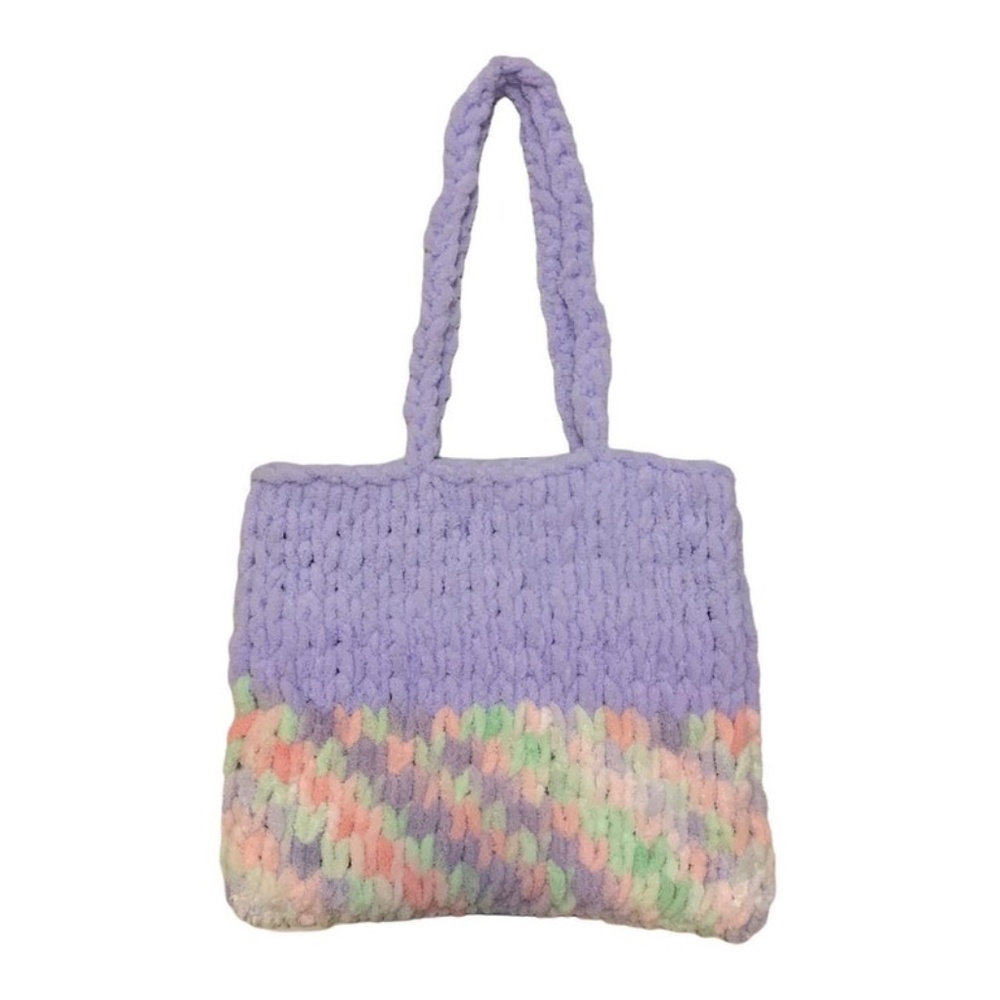 Handmade Lavender Mint Green Pink Marled Tie Dye Chunky Chenille Knit Tote Bag